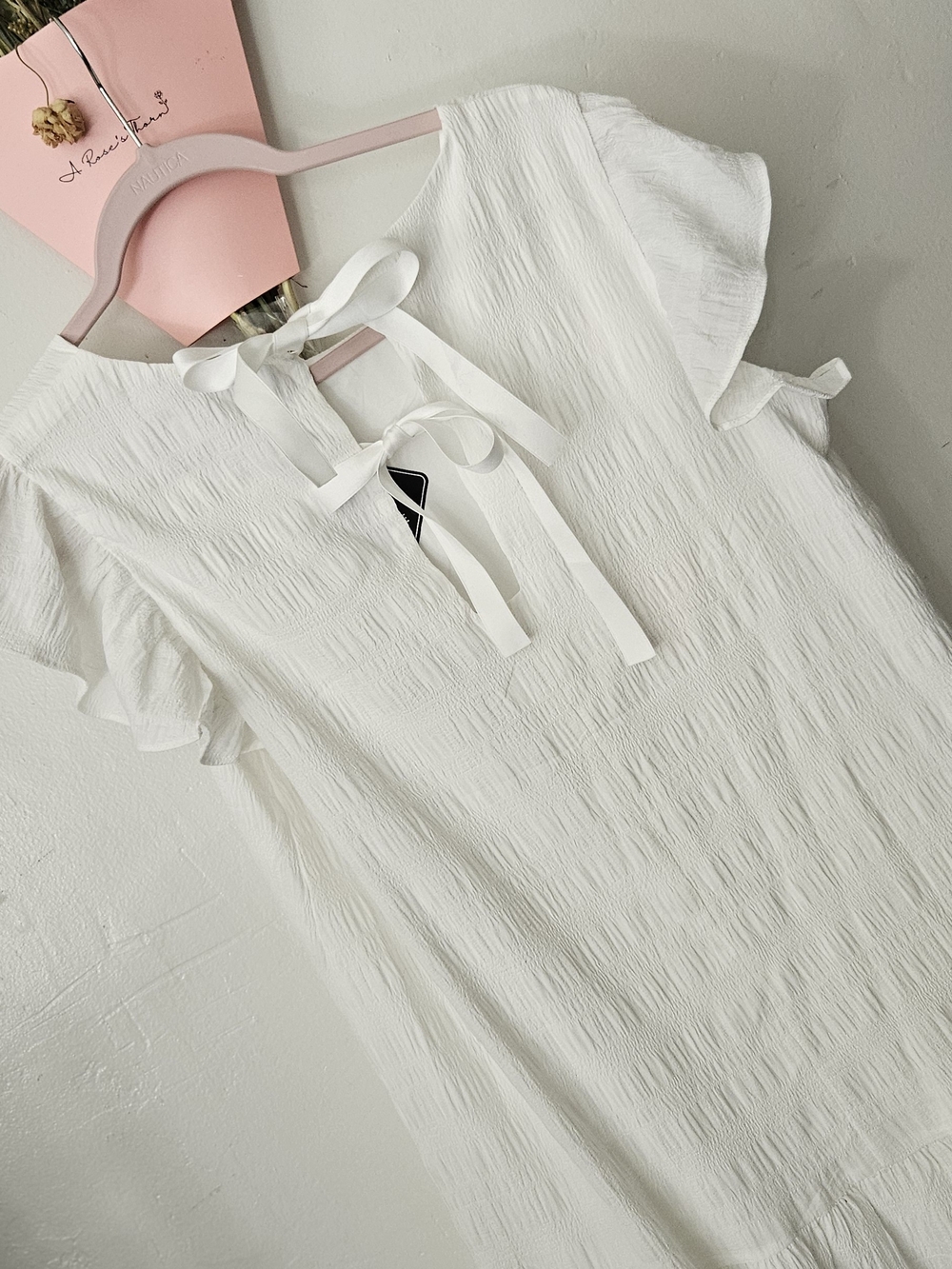 SENFURE White Ruffle Sleeve Tiered Mini Dress - Size M - Picture 2 of 5